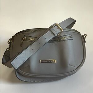 Adrienne Vittadini Grey Crossbody Belt Bag with Gold Hardware
